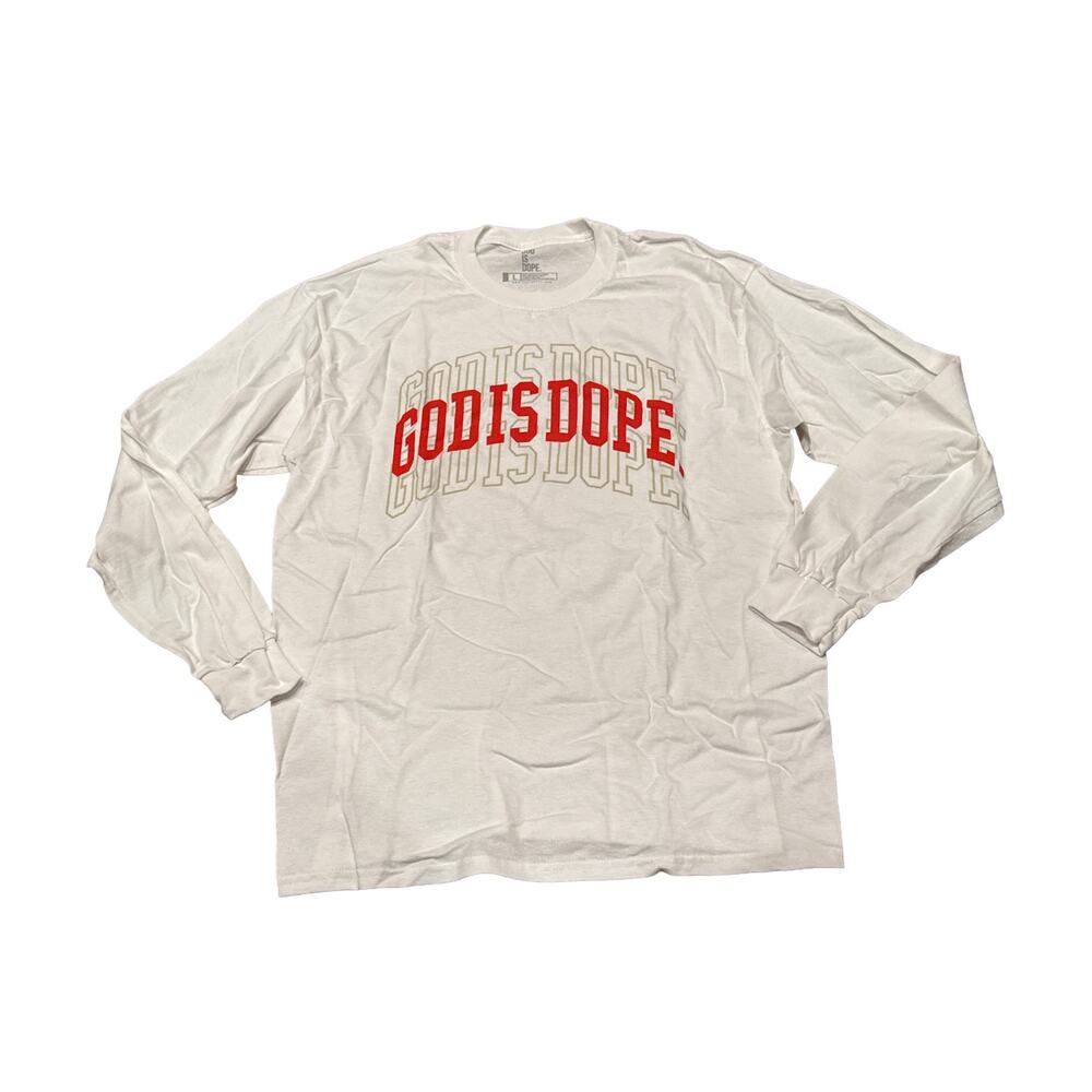 NWOT God Is Dope Mens Large White Long Sleeve TShirt tee faith religion
